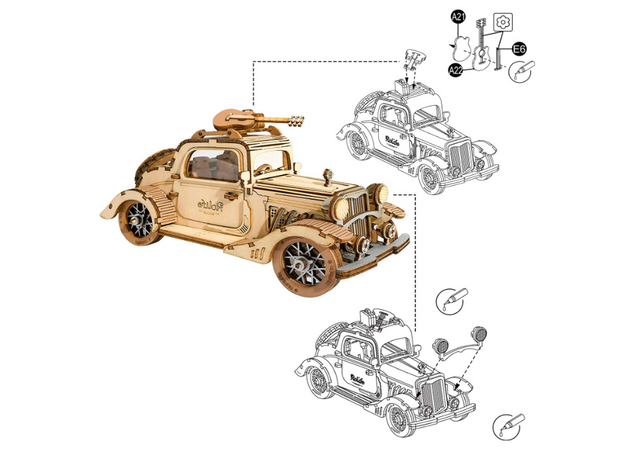 ROBOTIME  Vintage Car 3D Wooden Puzzle